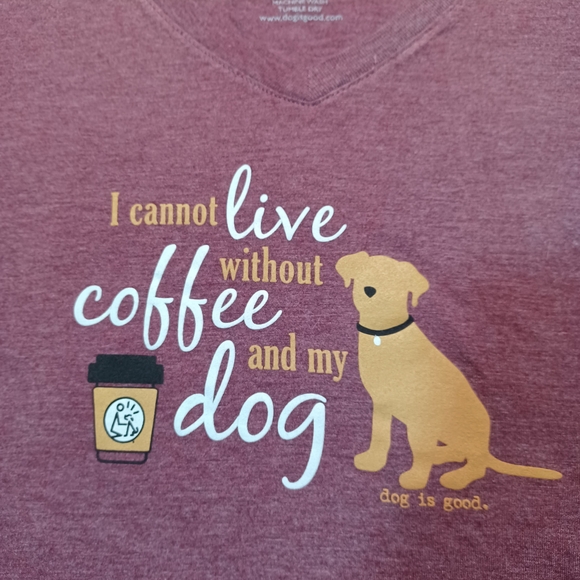 Dog's Mom Women's Maroon Dog and Coffee Tee - Picture 3 of 5